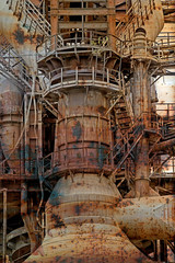 Rusty background with old steel furnace