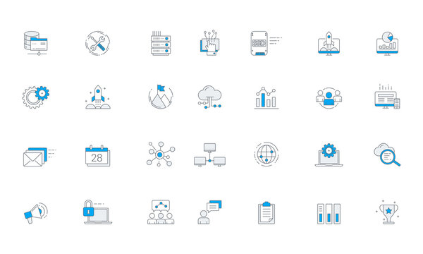 Software Business Futuristic Icon Set Vector