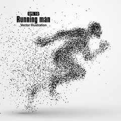 Running Man, particle divergent composition, vector illustration.