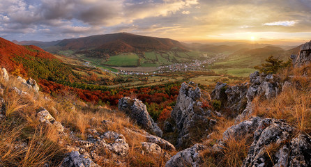 Slovakia autumn landscape panorama at sunset