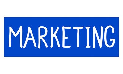 Marketing word written on a blue sign board