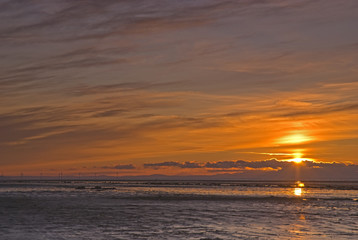 Sunset over Morecambe Bay, Lancashire, England.