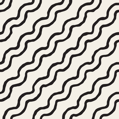 Fototapeta na wymiar Vector Seamless Black and White Hand Drawn ZigZag Diagonal Stripes Pattern