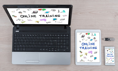 Online training concept on different devices