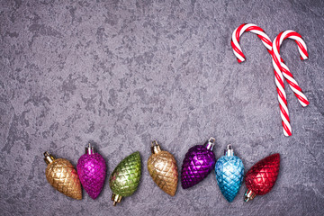 Christmas greeting card. Noel festive background. New year symbo