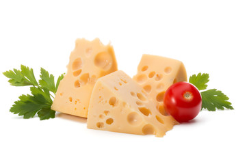 Cheese block isolated on white background cutout