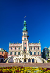 Ratusz or Town Hall on Rynek Wielki Square in Zamosc, Poland - obrazy, fototapety, plakaty