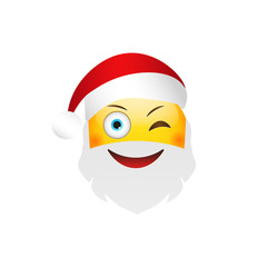 Emoji Santa Claus. Winter Holidays Emoticon. Winking Character