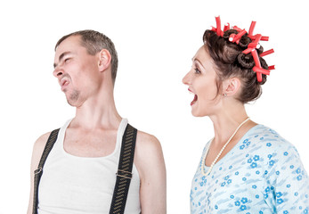 Funny woman screaming at her husband