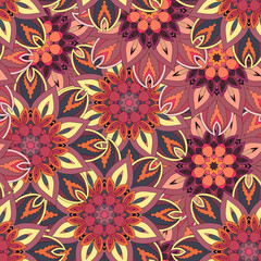Ornate floral seamless texture, endless pattern with vintage mandala elements.