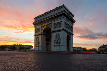 Fototapeta na wymiar Arc de Triomphe and Champs Elysees, Landmarks in center of Paris.