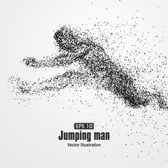 Jumping Man, particle divergent composition, vector illustration.