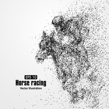 Horse racing, particle divergent composition, vector illustration.