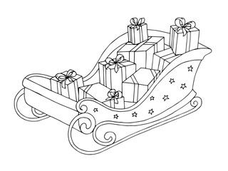 Sleigh graphic art black white sketch isolated illustration vector