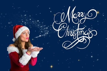 Woman Blowing Snowflake on Christmas Message Design