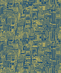 Fototapeta premium Hand drawn seamless pattern with big city New York. Vector vintage illustration with NYC architecture, skyscrapers, megapolis, buildings, downtown.