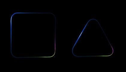 Glowing frames black background. Square glow borders. Sparkling geometric light banner. Luminous triangle light shape.
Shining triangular forms. Neon sign. Bright sign with flares and sparkles. LED