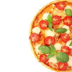 Pizza Margarita isolated on white, top view