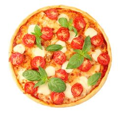 Pizza Margarita isolated on white, top view