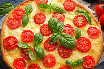 Fresh tasty pizza Margarita, closeup