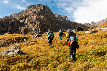 Group of hikers in Tien Shan mountains