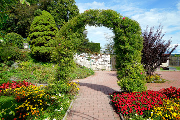Floral arch in beautiful garden