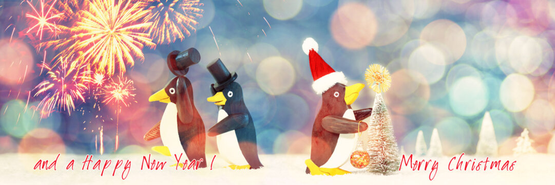 Christmas, New Year, Penguins, Folded Card