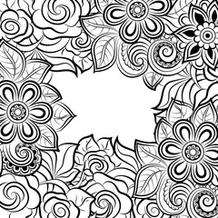 Floral frames. Decorative vector design elements. Black and white monochrome background. 
