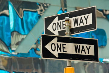 One way street signs in New York City.
