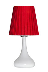 Red modern table lamp isolated on white background. Bedside night lamp
