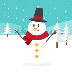 cute snowman in snow background. christmas design concept. vector illustration.