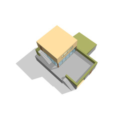 Modern house. Isolated on white. 3d Vector illustration.Top view