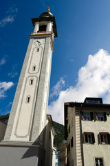 Obraz premium Evangelical Reformed Church in Samedan, small town in Engadine, Switzerland 