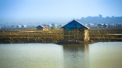 panoramic view on a shrimp farm somewhere in flores, indonesia