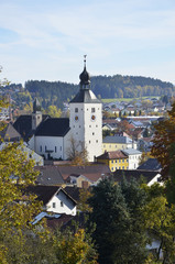Stadtansicht mit Pfarrkirche von Regen, Bayerischer Wald