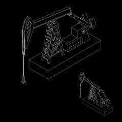 Oil pump jack. Vector outline illustration. Isometric view.