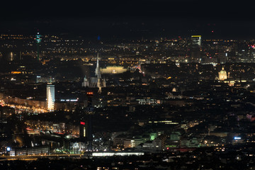 Fototapeta premium Vienna, aerial view at night