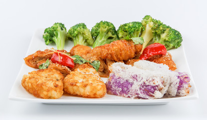 green cauliflower,Bean curd sheet,potato cake