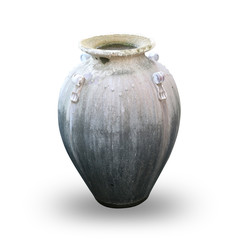 Jars made of clay antique isolated on white background. This has clipping path.
