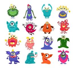 Lichtdoorlatende gordijnen Monster Cartoon schattige monsters set