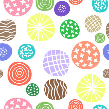 Polka dots doodle texture seamless pattern for kids design. Vector illustration
