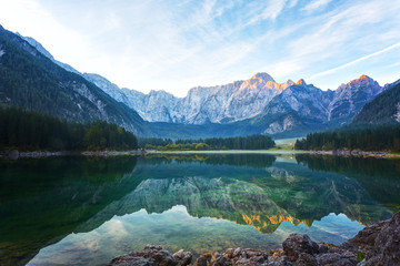 Obraz na płótnie Canvas Early morning on the lake Fusine, Julian Alps, Italy