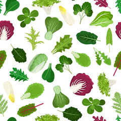 Salad vegetable leaves seamless pattern for cooking websites and wrapping paper for greengrocer shop. Vector illustration