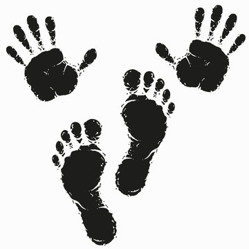 Black footprint and hand print vector
