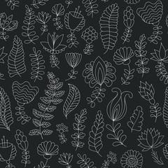 Fototapeta premium Seamless black and white doodle flowers pattern