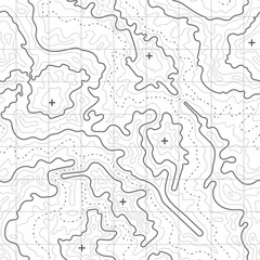 Topographic map vector background with mountain texture and grid.