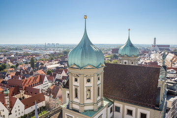 Looking down on Augsburg, seen from the Perlach Tower - obrazy, fototapety, plakaty