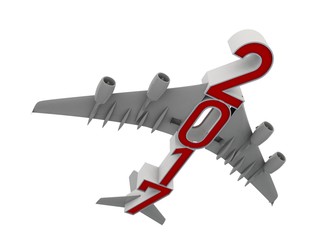 Obraz premium 3D illustration of 2017 text with plane wings