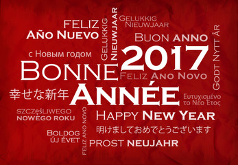 Bonne Année 2017 nuage de mots texte voeux animation fond rouge 