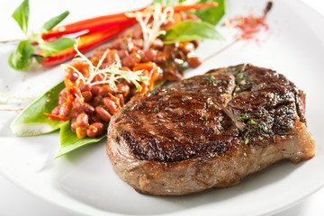 Beef Steak with Red Bean Garnish